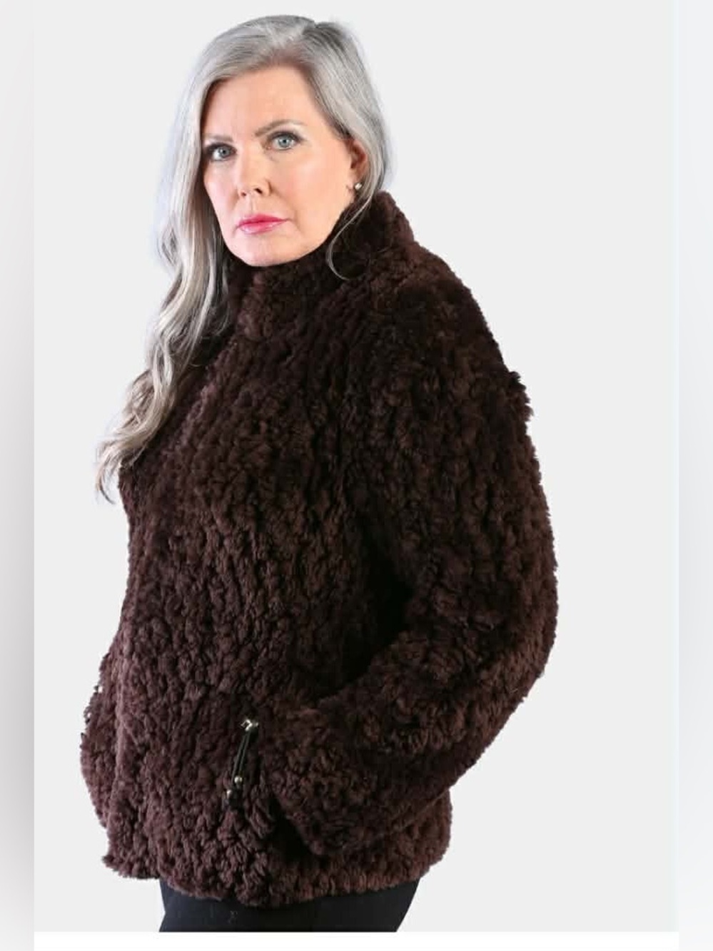 Paula Lishman knit fur women’s Dark Brown Teddy Coat